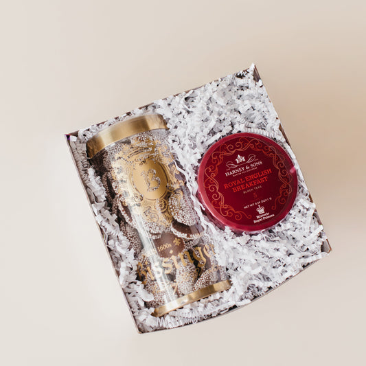 Holiday Cheer Gift Box with Harney & Sons Royal English Breakfast tea and Bissinger’s gourmet chocolate-elegant holiday gift for clients, teams, and loved ones by Lavender + Pine